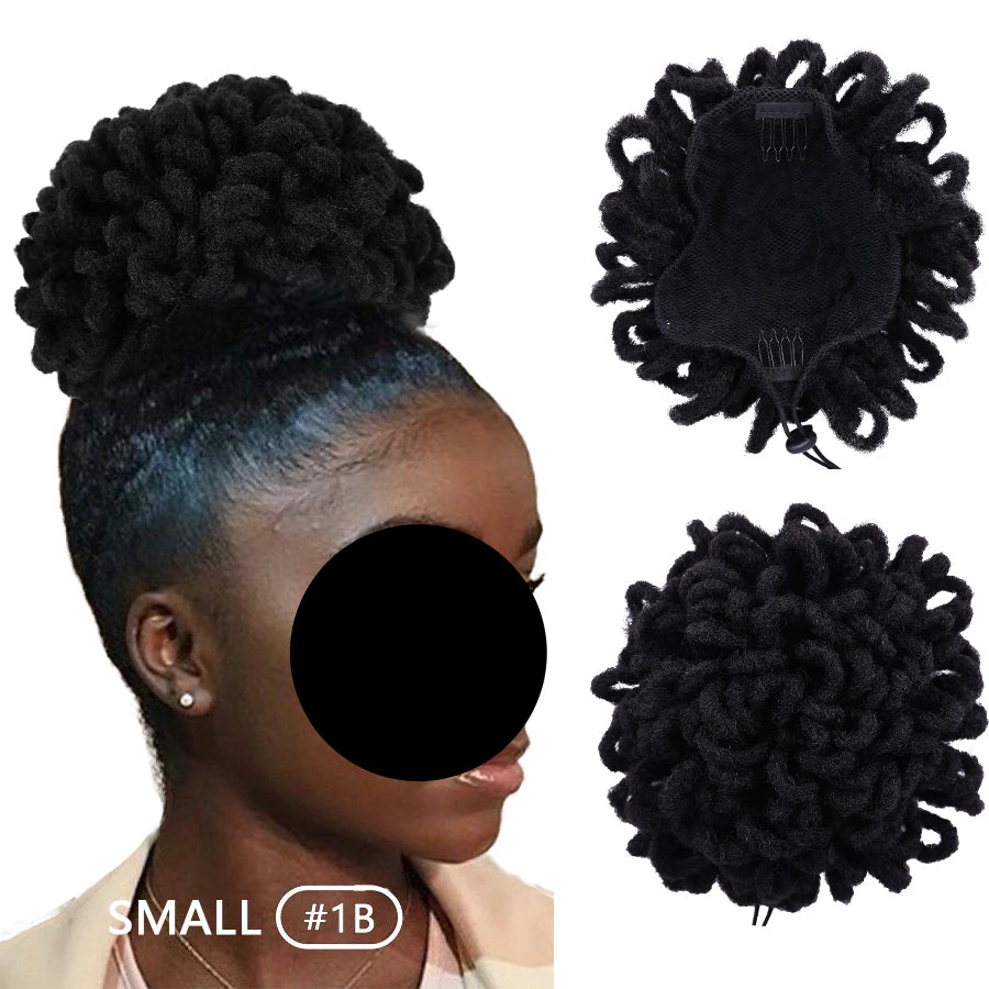 Afro Puff Drawstring Synthetic Clip In Hair Dreadlock Ponytail small black