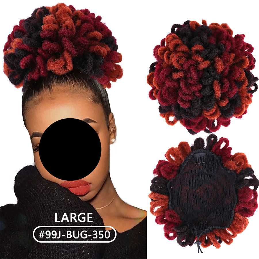 Afro Puff Drawstring Synthetic Clip In Hair Dreadlock Ponytail large red black