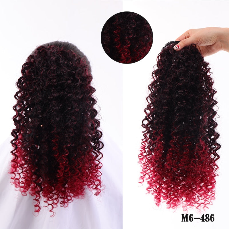 Red Afro Puff Kinky Curly Ponytail Hair Extension