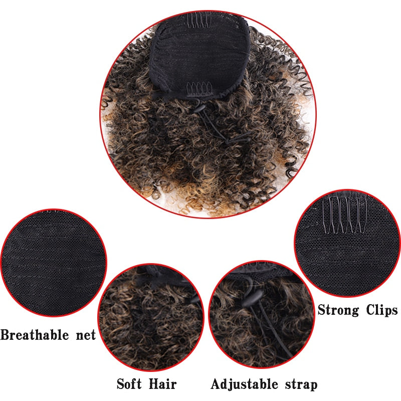 Cap details Afro Puff Kinky Curly Ponytail Hair Extension