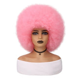 Pink Afro Short Curly Kinky for Black Women Synthetic Wigs