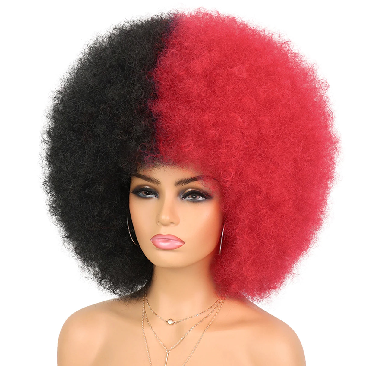 Black Red Afro Short Curly Kinky for Black Women Synthetic Wigs