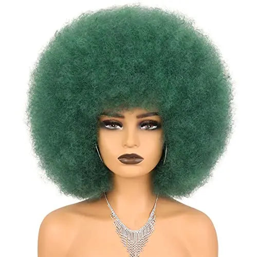 Green Afro Short Curly Kinky for Black Women Synthetic Wigs