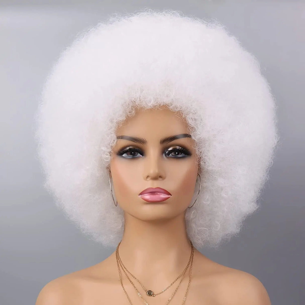 White Afro Short Curly Kinky for Black Women Synthetic Wigs