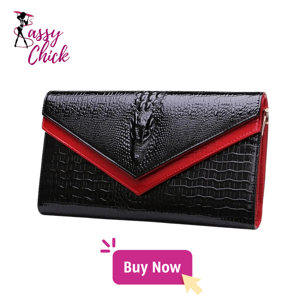 Alligator Pattern Leather Clutch Bag