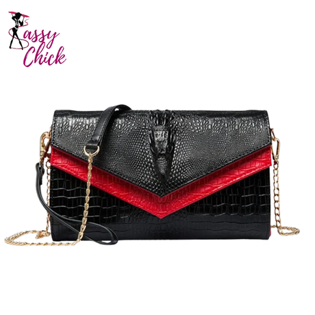 Alligator Pattern Leather Clutch Bag Sassy Chick Logo