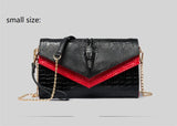 Alligator Pattern Leather Clutch Bag black red small 