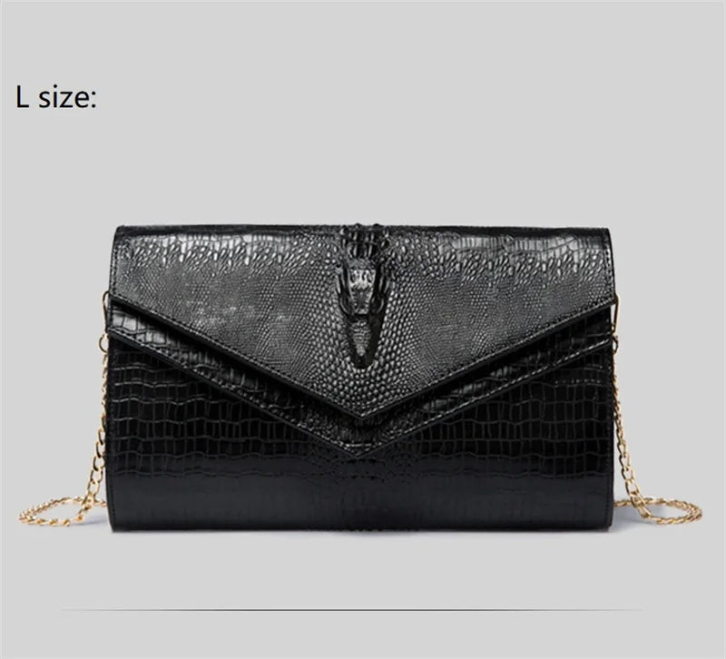 Alligator Pattern Leather Clutch Bag black large