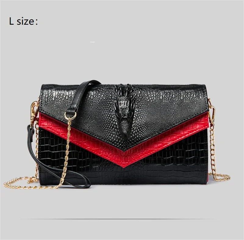 Alligator Pattern Leather Clutch Bag black red large