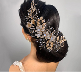 Model using Alloy Flower Headdress Shining Rhinestone Bridal Headband