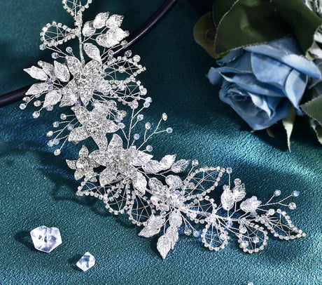 White Alloy Flower Headdress Shining Rhinestone Bridal Headband