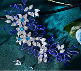 Blue Alloy Flower Headdress Shining Rhinestone Bridal Headband