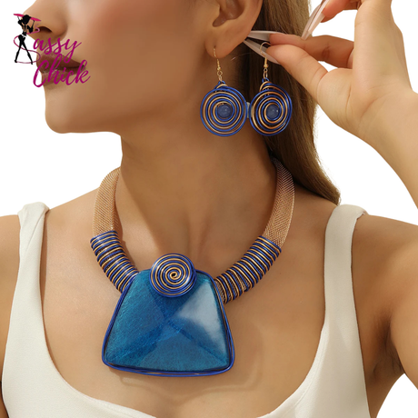 Aluminum Woven Geometric Square Big Resin Jewelry Set Sassy Chick Logo