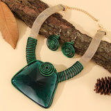 Green Aluminum Woven Geometric Square Big Resin Jewelry Set
