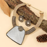 Gray Aluminum Woven Geometric Square Big Resin Jewelry Set