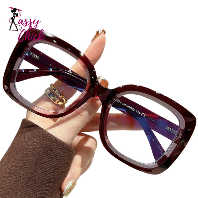 Anti-Blue Light Photochromic Myopia Eyeglasses Sassy Chick Logo