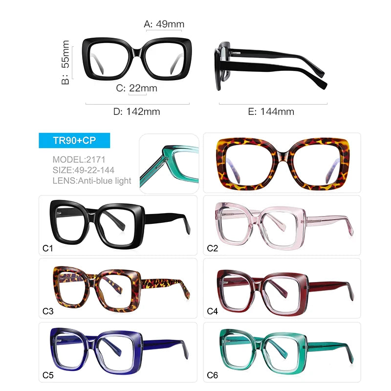 Size of Anti-Blue Light Photochromic Myopia Eyeglasses