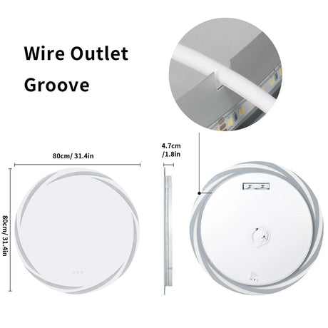 Round anti-fog LED bathroom mirror with backlit lighting in 3 color modes
