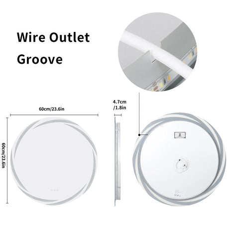 Round anti-fog LED bathroom mirror with backlit lighting in 3 color modes