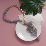 Asymmetric Gold Tone Gray Beaded Tassel Statement Necklace