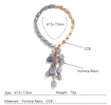 Size of Asymmetric Gold Tone Gray Beaded Tassel Statement Necklace