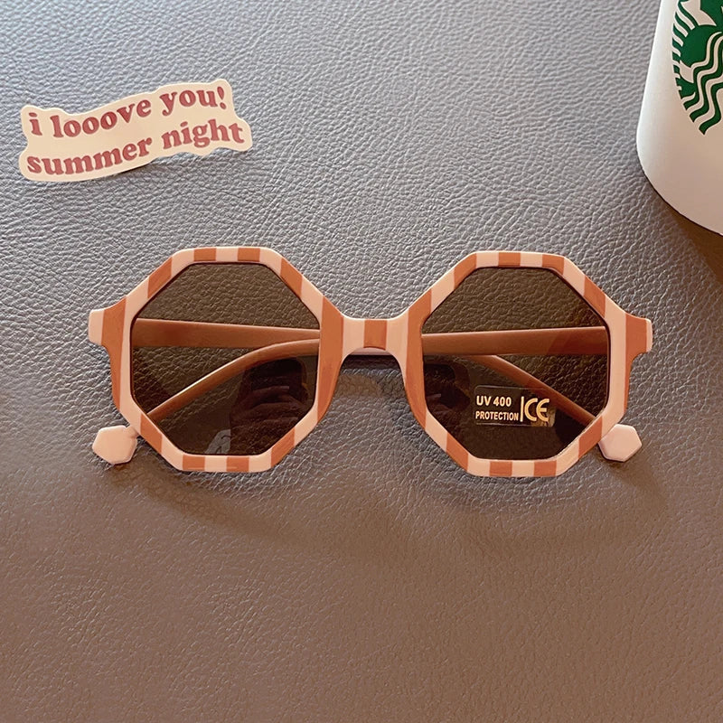Baby Girls Outdoor Cute Striped Polygon UV400 Sunglasses
