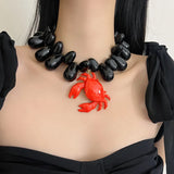 Beaded Crab Pendant Beach Ocean Style Necklace Black