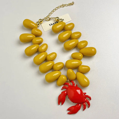 Beaded Crab Pendant Beach Ocean Style Necklace yellow