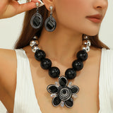 Black Beads Crystal Aluminum Wire Woven Flower Jewelry Set Trendy