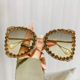 big frame punk crystal rhinestone sunglasses gold