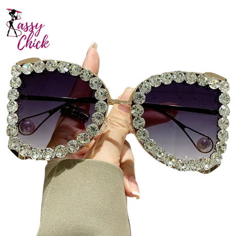 Big Frame Punk Crystal Rhinestone Sunglasses Sassy Chick Logo