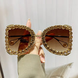 big frame punk crystal rhinestone sunglasses gold