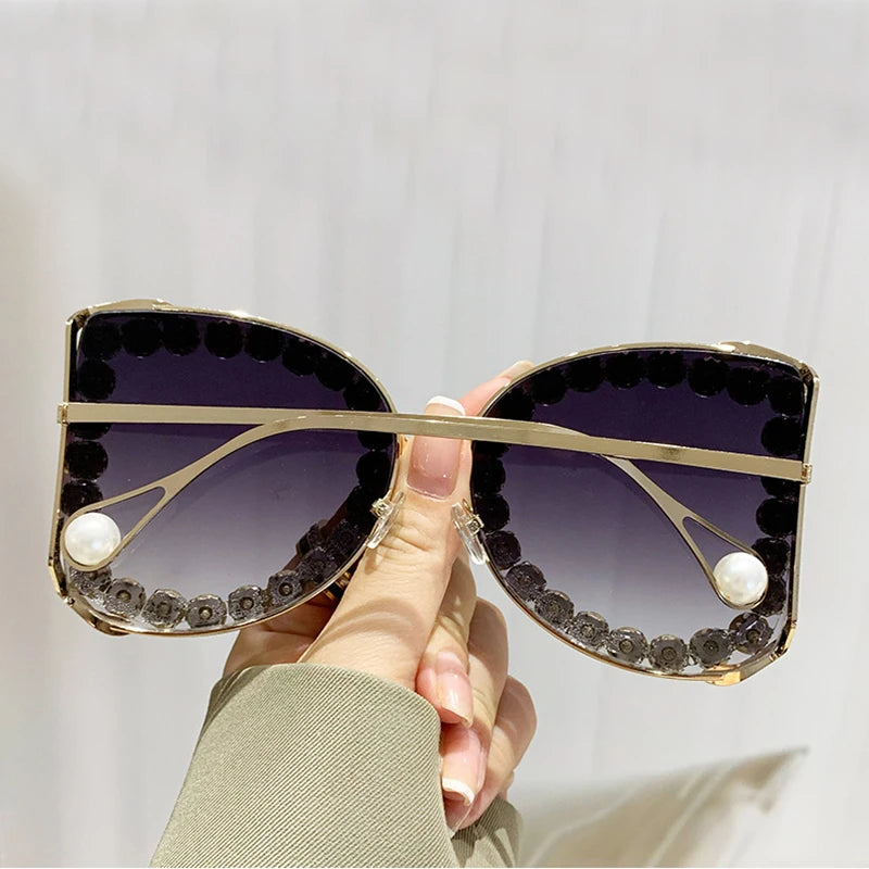 Big Frame Punk Crystal Rhinestone Sunglasses