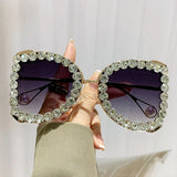 big frame punk crystal rhinestone sunglasses white blue