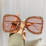 big frame punk crystal rhinestone sunglasses pink