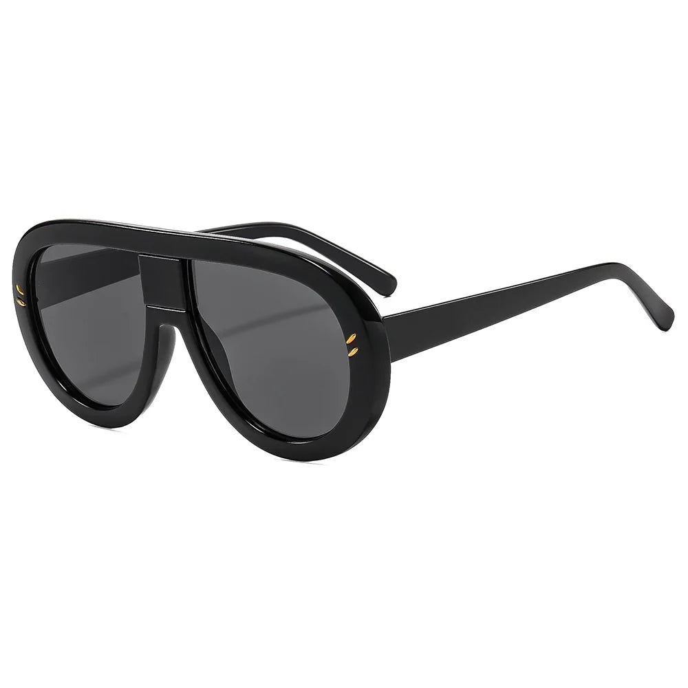 Black Big Frame Rivet One Piece Sunglasses