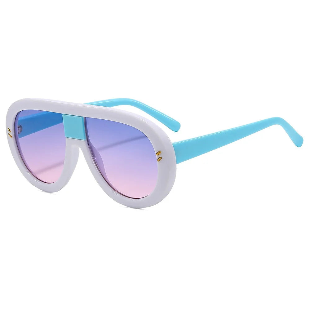 Blue Big Frame Rivet One Piece Sunglasses