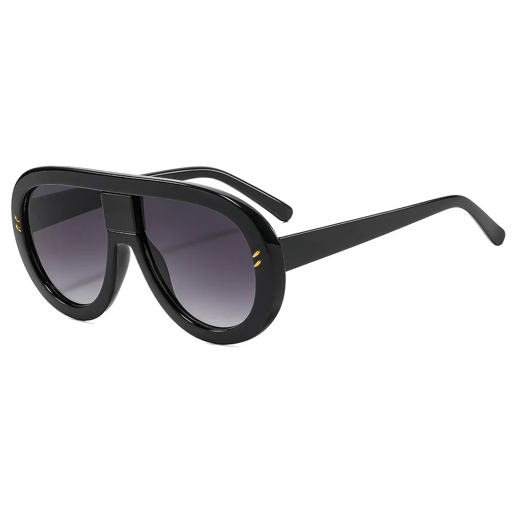 Black Big Frame Rivet One Piece Sunglasses