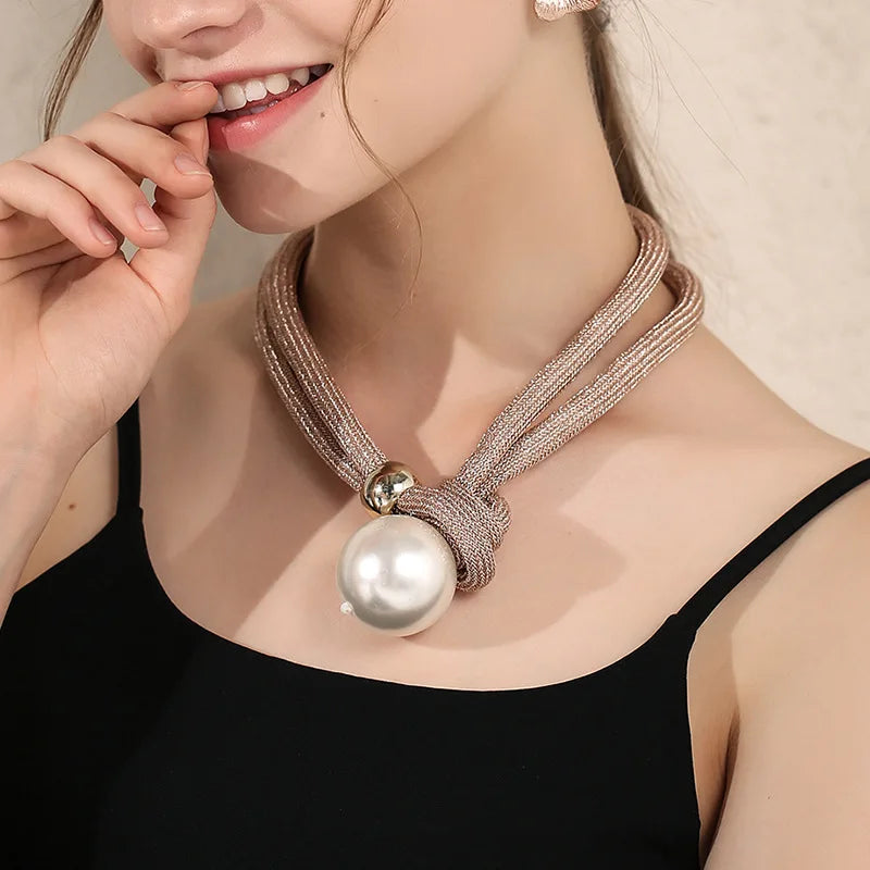 Big Pearl Statement Pendant Necklace