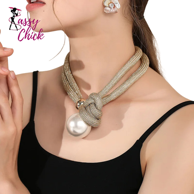 Big Pearl Statement Pendant Necklace Sassy Chick Logo