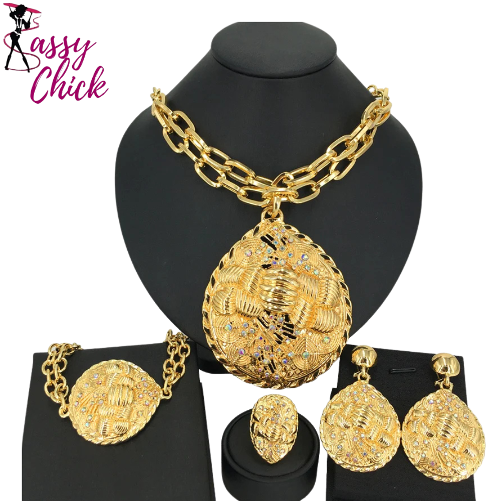 Big Pendant Italian Gold Plated Jewelry Set Sassy Chick Logo