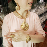 model using Big Pendant Italian Gold Plated Jewelry Set gold 