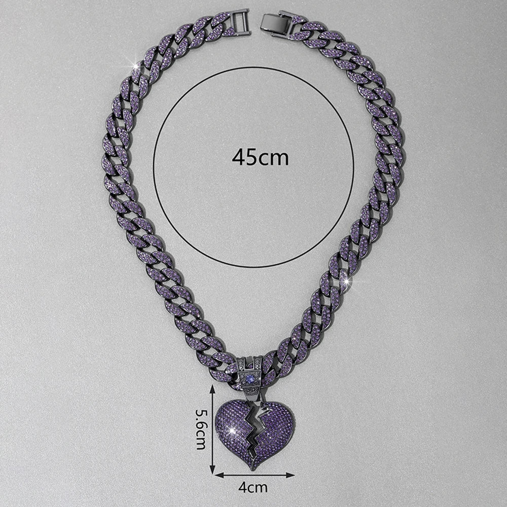 Size of Big Purple 16MM Cuban Chain Iced Out Bling Necklace