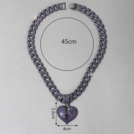 Size of Big Purple 16MM Cuban Chain Iced Out Bling Necklace