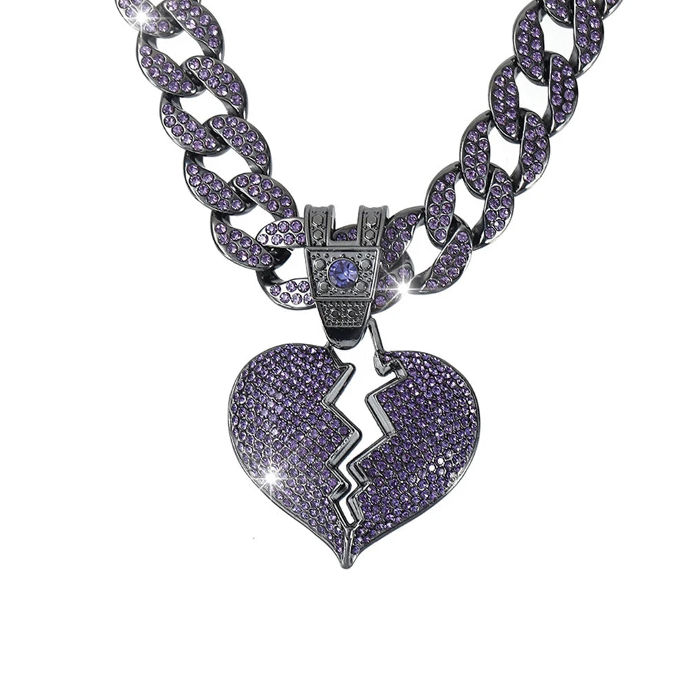 Big Purple 16MM Cuban Chain Iced Out Bling Necklace