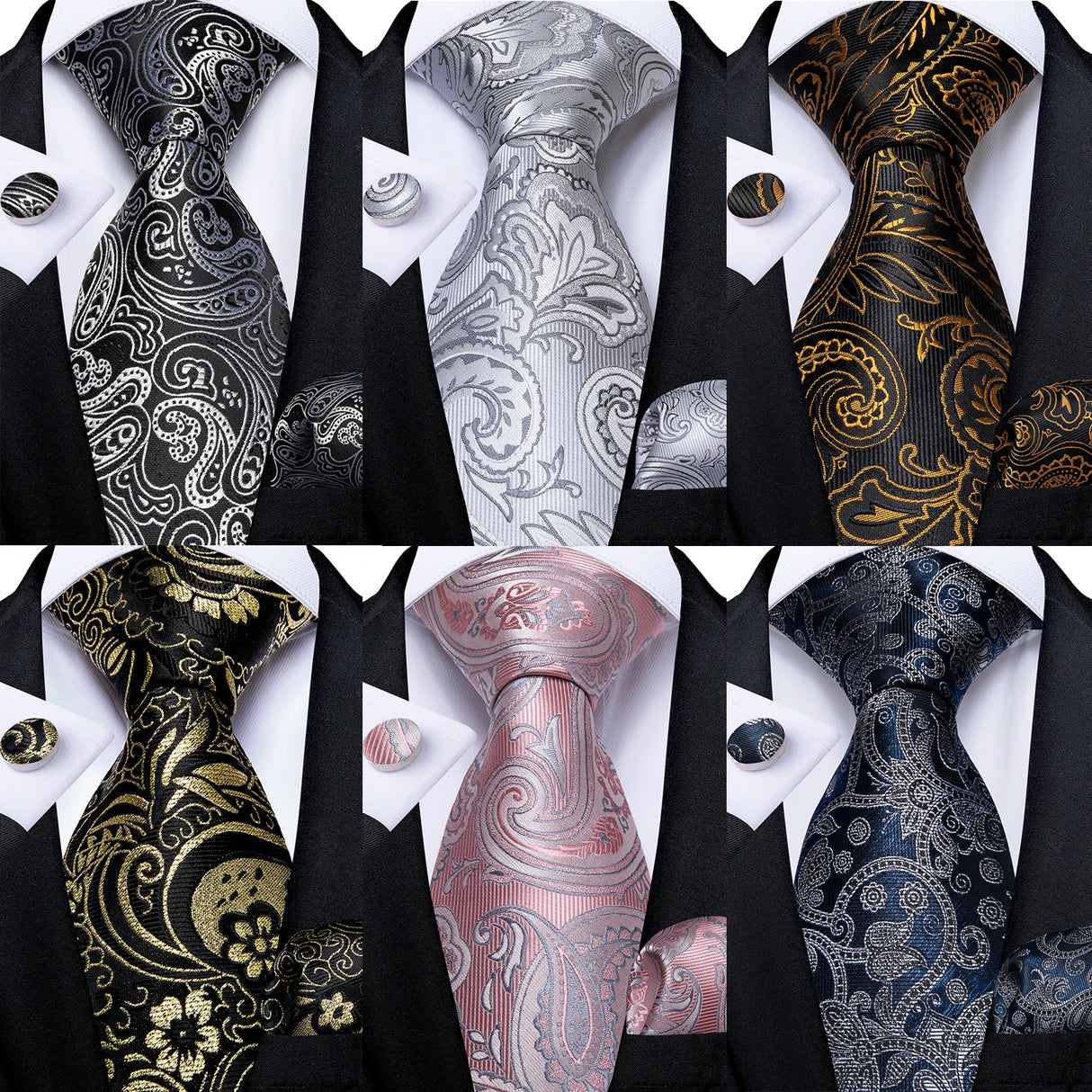 Collection of Black And Silver Paisley Floral Men's Ties