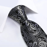 Black And Silver Paisley Floral Men's Ties