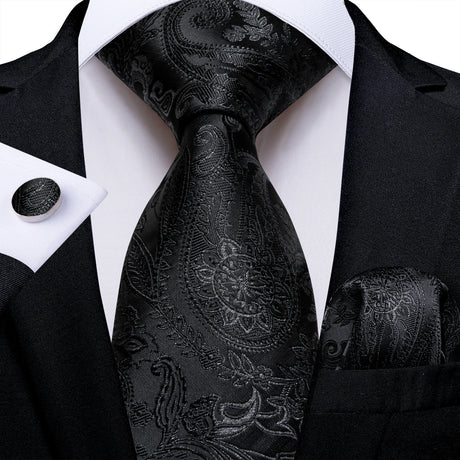 Black Paisley Floral Men's Ties