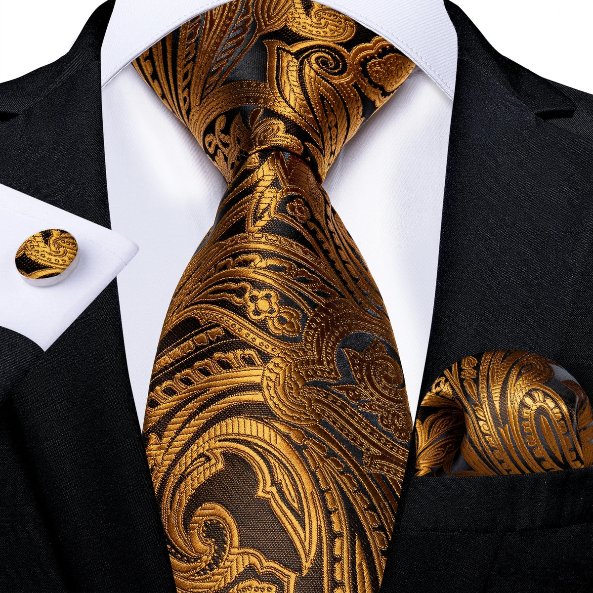 Black And Gold Paisley Floral Men's Ties