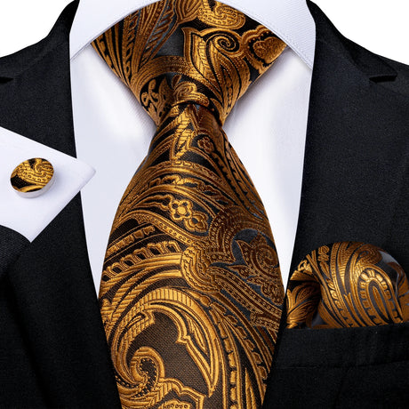 Black And Gold Paisley Floral Men's Ties